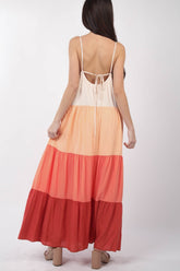 VERY J Women's Color Block Tiered Maxi Cami Dress - Bold & Stylish